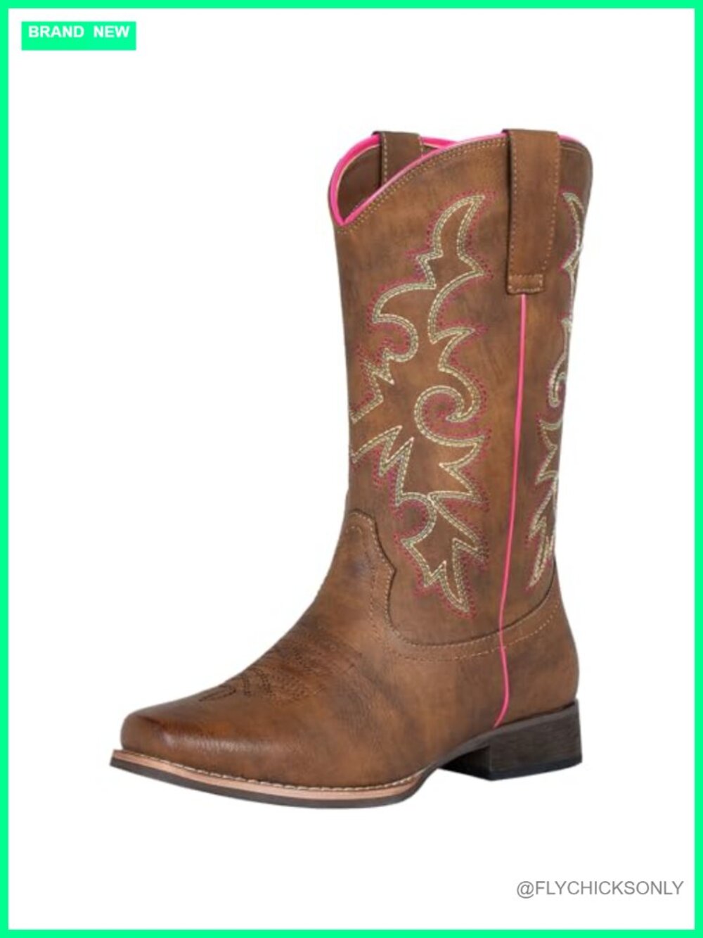 Women Square Toe Western Cowgirl Mid Calf Embroidered Boots PU Leather